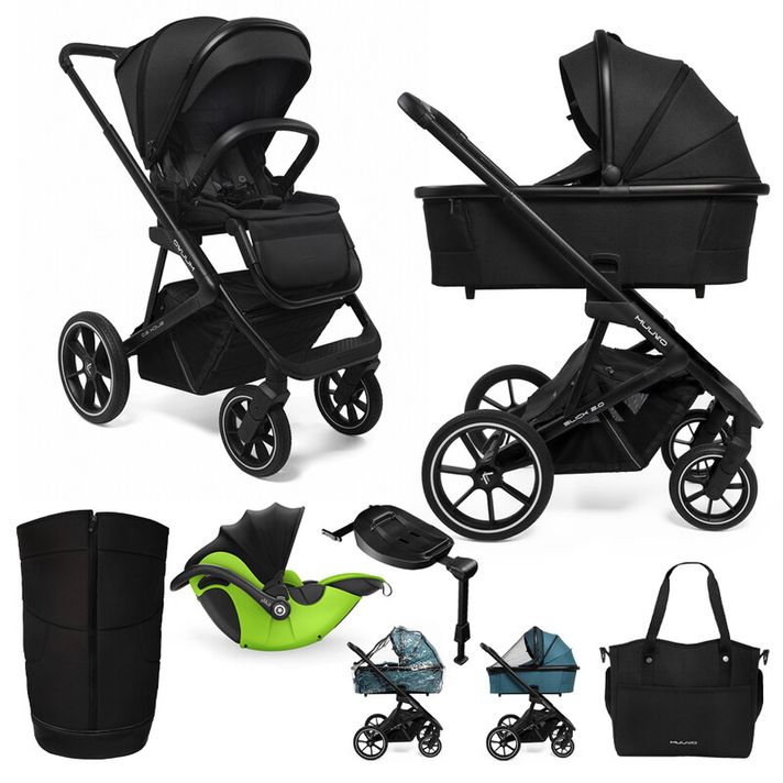 MUUVO  - Kočárek kombinovaný Slick 2.0 set 2v1 Classic black + KIDDY Evoluna i-size 2 + základna