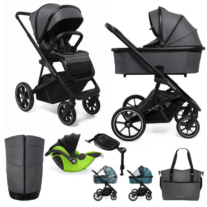 MUUVO  - Kočárek kombinovaný Slick 2.0 set 2v1 Iron graphite + KIDDY Evoluna i-size 2 + základna