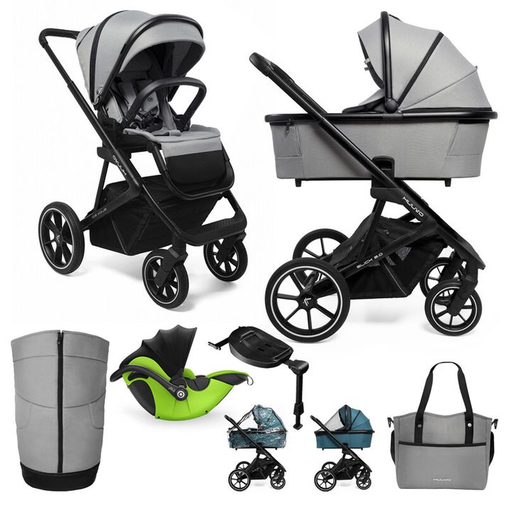 MUUVO  - Kočárek kombinovaný Slick 2.0 set 2v1 Light grey + KIDDY Evoluna i-size 2 + základna