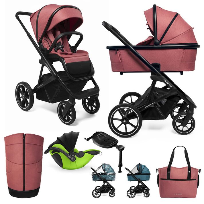 MUUVO  - Kočárek kombinovaný Slick 2.0 set 2v1 Pure pink + KIDDY Evoluna i-size 2 + základna