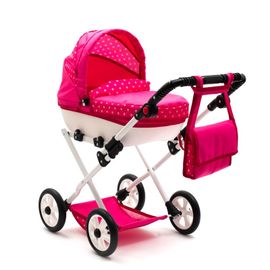 NEW BABY - Dětský kočárek pro panenky COMFORT růžový s puntíky