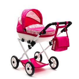 NEW BABY - Dětský kočárek pro panenky COMFORT růžový srdíčka