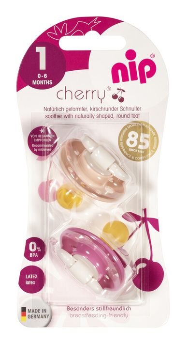 NIP - CHERRY šidítko kaučuk,0-6m,2ks,red/pink