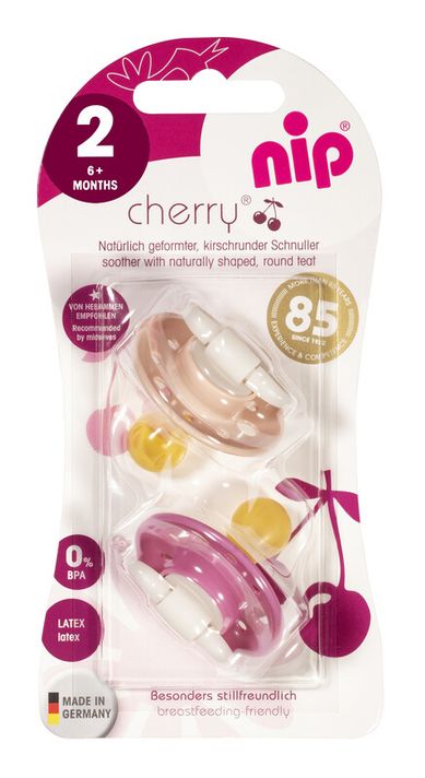 NIP - CHERRY šidítko kaučuk,6m+,2ks,red/pink