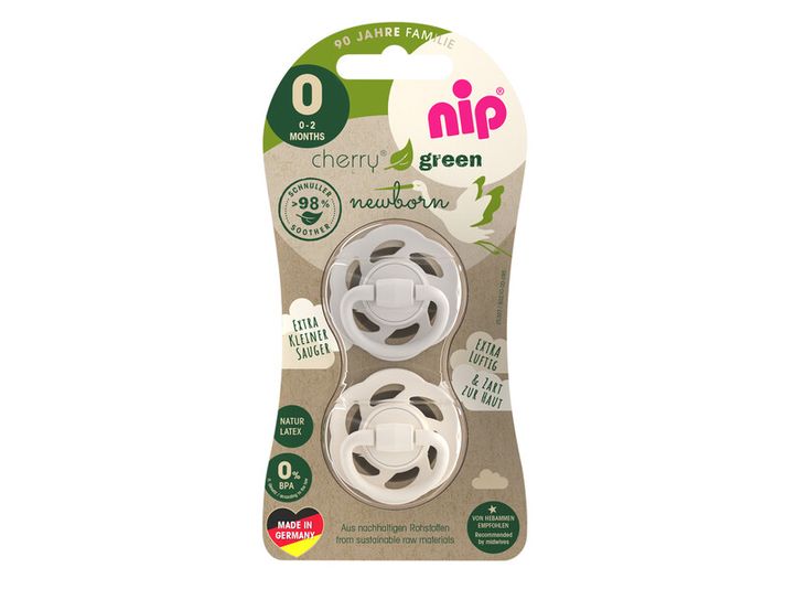 NIP - CHERRY GREEN šidítko Newborn, kaučuk,0m+, 2ks, grey/brown