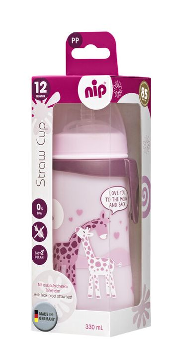 NIP - Straw cup láhev s brčkem, 330ml, holka