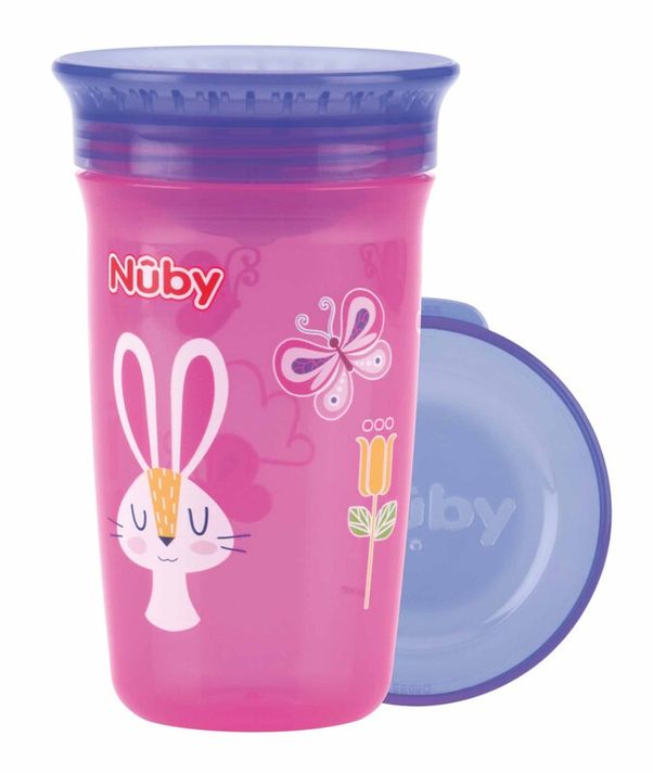 NUBY - Hrnek netekoucí 360° 300 ml, 6 m+ růžová/fialová