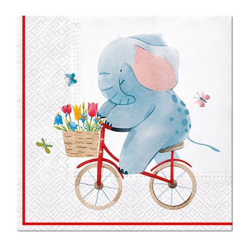 PAW - Obrúsky L 33x33cm Elephant on Bike