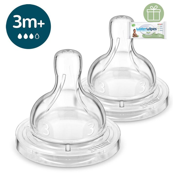 PHILIPS AVENT - Dudlík na láhev Anti-colic střední průtok 3m+, 2 ks+WW Soapberry 60ks