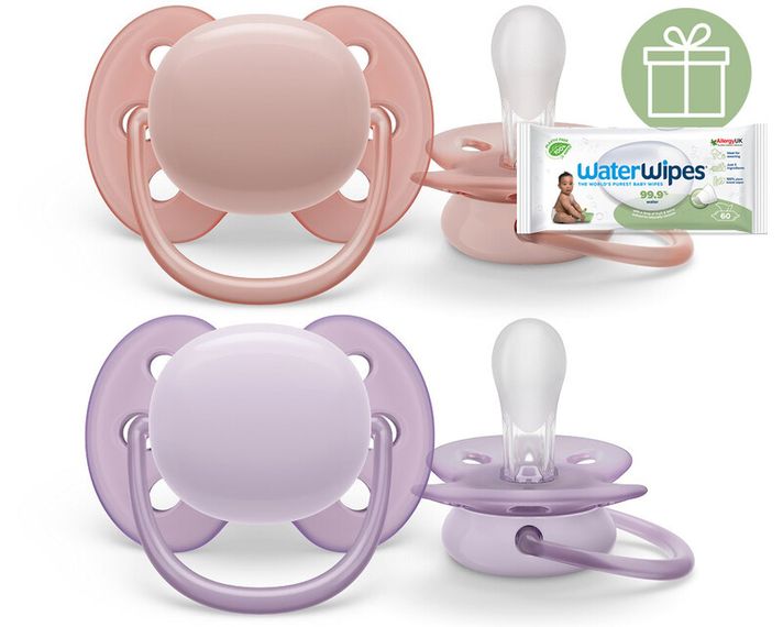 PHILIPS AVENT - Šidítko Ultrasoft Premium neutral 0-6m dívka, 2 ks+WW Soapberry 60ks