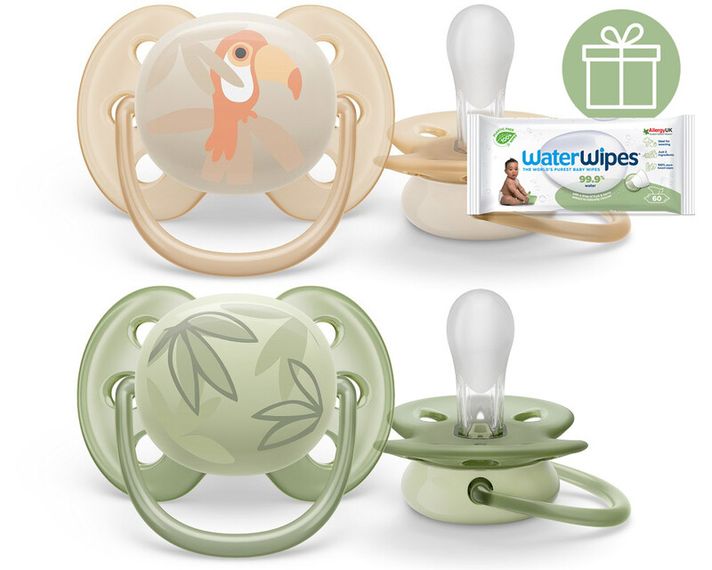 PHILIPS AVENT - Šidítko Ultrasoft Premium Zvířátko 0-6m chlapec, 2 ks+WW Soapberry 60ks