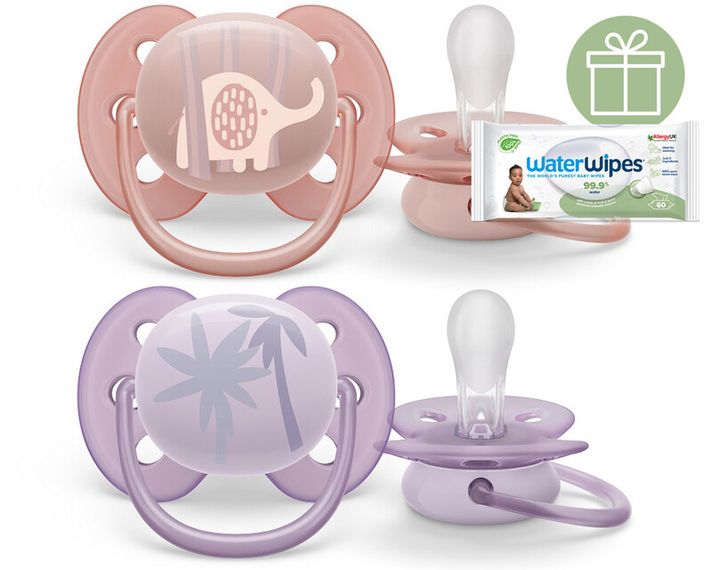 PHILIPS AVENT - Šidítko Ultrasoft Premium Zvířátko 0-6m dívka, 2 ks+WW Soapberry 60ks