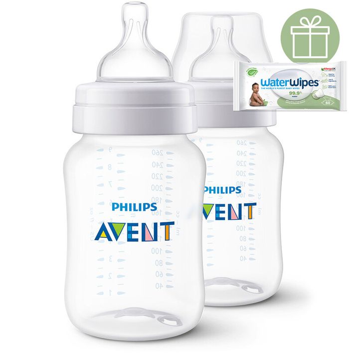 PHILIPS AVENT - Láhev Anti-colic 260ml, 1m+, 2 ks+WW Soapberry 60ks