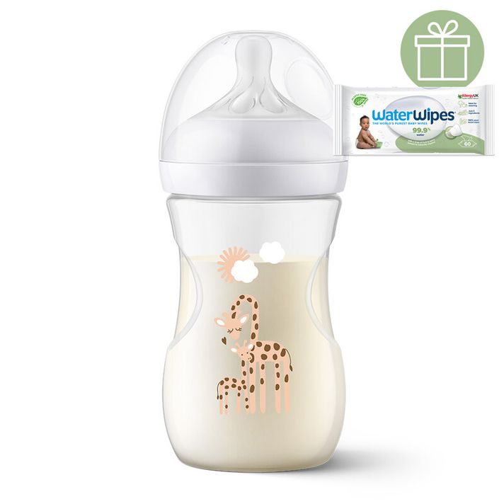 PHILIPS AVENT - Láhev Natural Response 260 ml, 1m+, žirafa+WW Soapberry 60ks