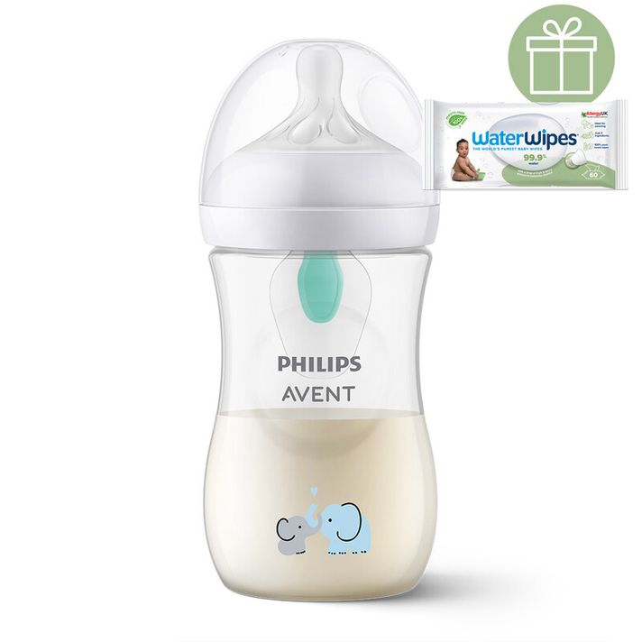 PHILIPS AVENT - Láhev Natural Response s ventilem AirFree 260 ml, 1m+, slon+WW Soapberry 60ks