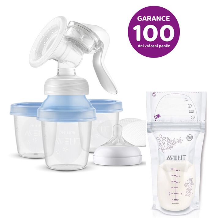 PHILIPS AVENT - Odsávačka mateř.mléka manuální s VIA systémem + Sáčky na mateřské mléko 180 ml, 25 ks