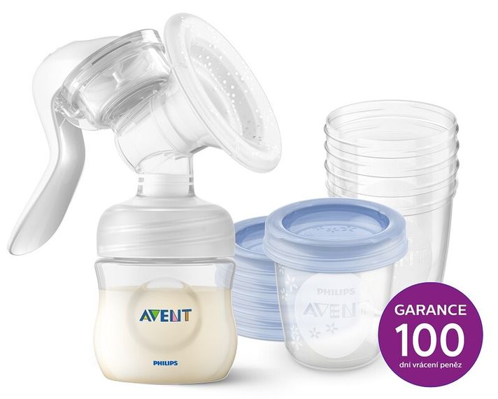 PHILIPS AVENT - Odsávačka mateřského mléka manuální + VIA 180 ml 5 ks