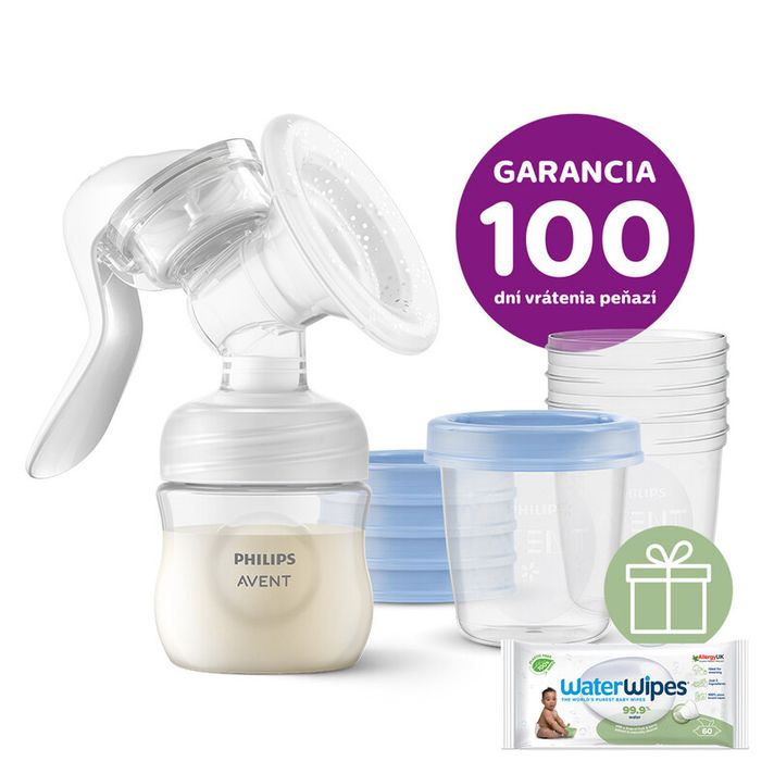 PHILIPS AVENT - Odsávačka mateřského mléka manuální + VIA 180 ml 5 ks+WW Soapberry 60ks