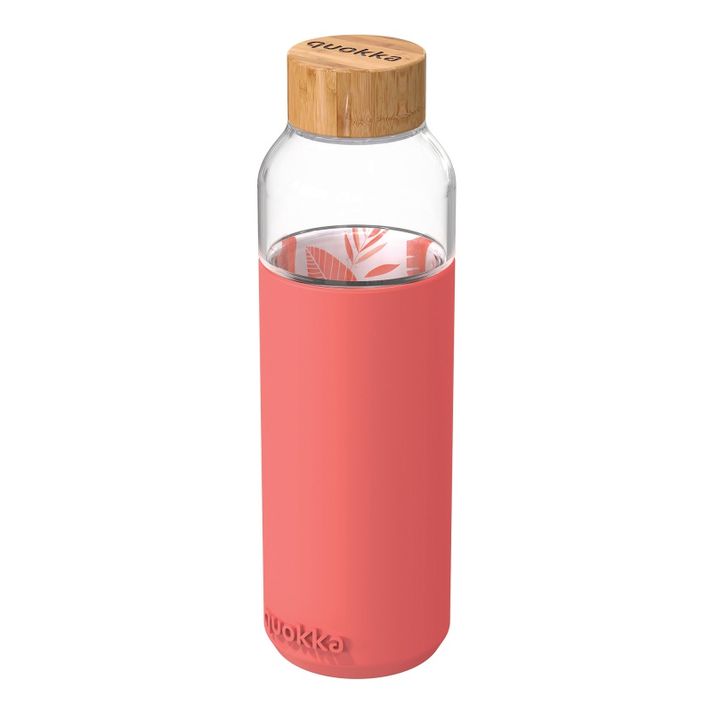 QUOKKA - FLOW Skleněná láhev se silikonovým povrchem PINK Botanical, 660ml, 40006