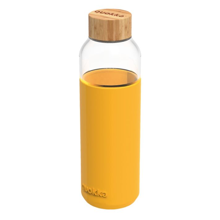 QUOKKA - FLOW Skleněná láhev se silikonovým povrchem YELLOW, 660ml, 40013