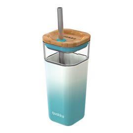QUOKKA - LIQUID-CUBE Skleněný pohár se silikonovým povrchem TEAL GRADIENT, 540ml, 40054