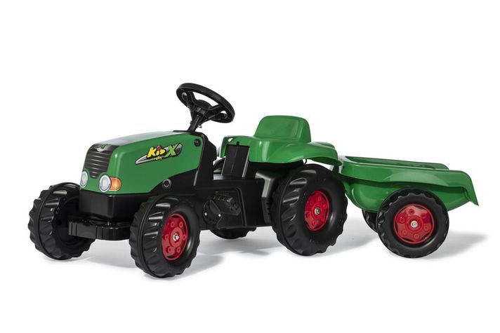 ROLLYTOYS - Šlapací traktor Rolly Kid s vlečkou - zeleno-červený AKČNÍ