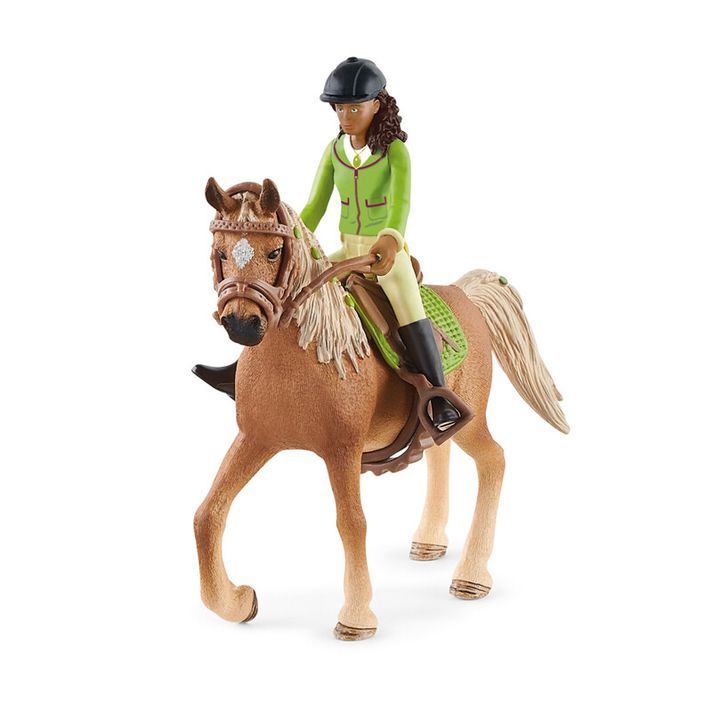 SCHLEICH - Černovláska Sarah s pohyblivými klouby na koni