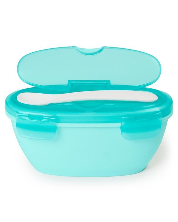 SKIP HOP - Miska s lžičkou v ochranném pouzdře Easy Serve Teal 240ml, 3m+