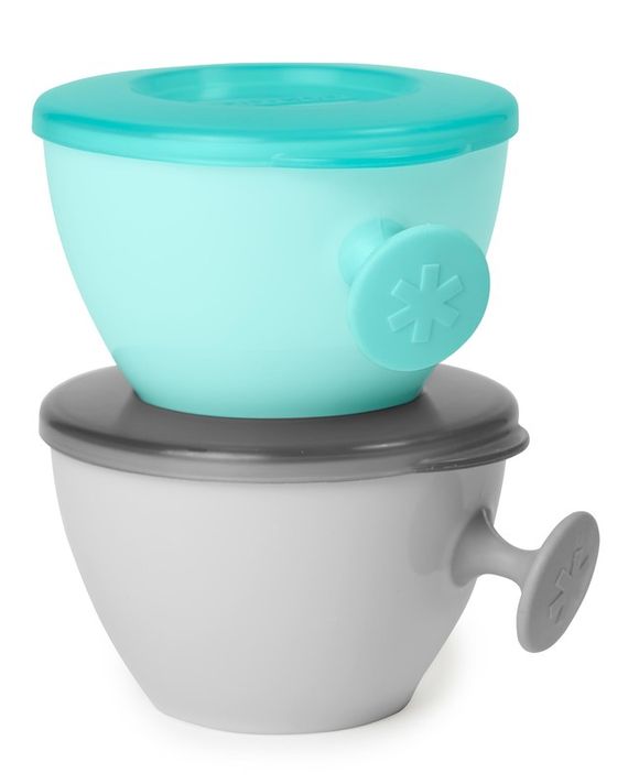 SKIP HOP - Misky s víkem a držákem Easy Grab Grey, Teal 2 x 240ml, 3m+