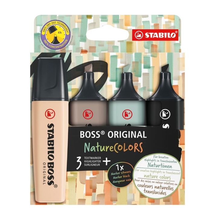 STABILO - Zvýrazňovač BOSS ORIGINAL NatureCOLORS (béžová, teplá šedá, zemitá zelená, černá)