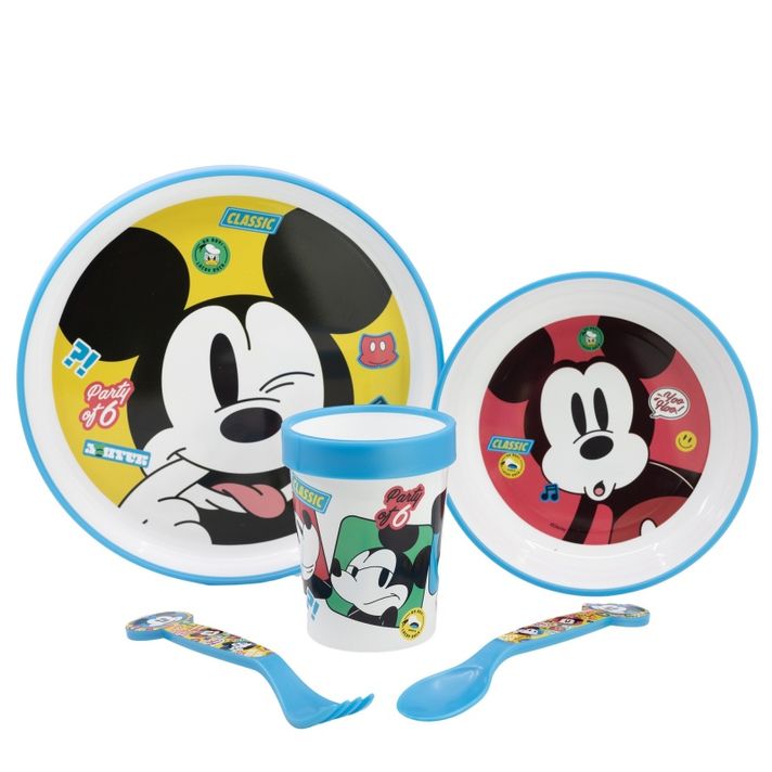 STOR - Dětské plastové nádobí, MICKEY MOUSE, talíř, miska, sklenice, příbor, 74385