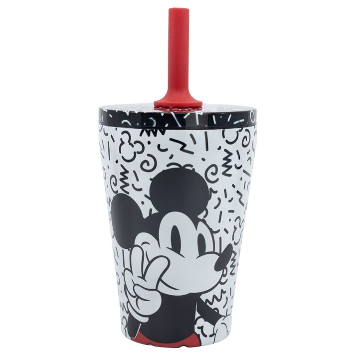 STOR - Nerezová termo sklenička se silikonovou brčkem MICKEY MOUSE, 360ml, 74398