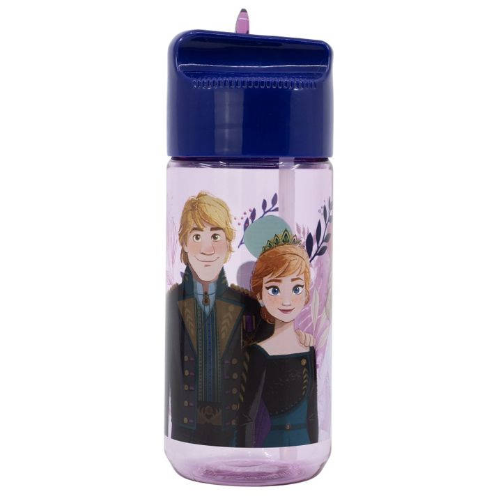 STOR - Plastová láhev s výsuvným brčkem DISNEY FROZEN, Transparent Tritan, 430ml, 74236