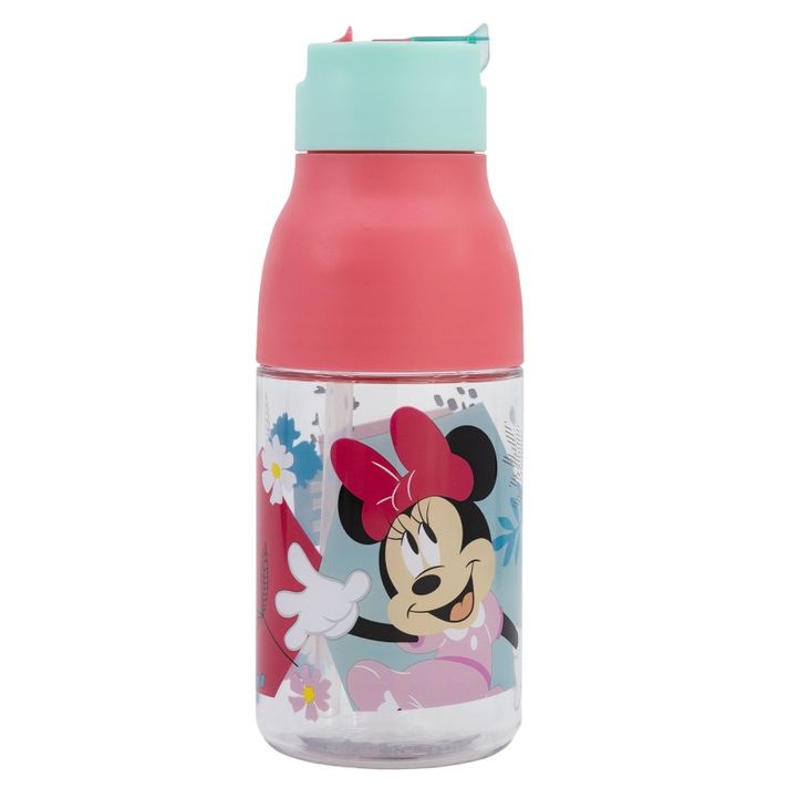 STOR - Plastová láhev s výsuvnou brčkem MINNIE MOUSE, 420ml, 74435