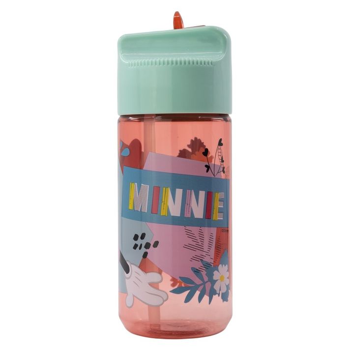 STOR - Plastová láhev s výsuvným brčkem MINNIE MOUSE, Transparent Tritan, 430ml, 74436