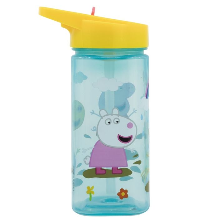 STOR - Plastová hranatá láhev s výsuvným brčkem Peppa Pig, Tritan 510ml, 41214