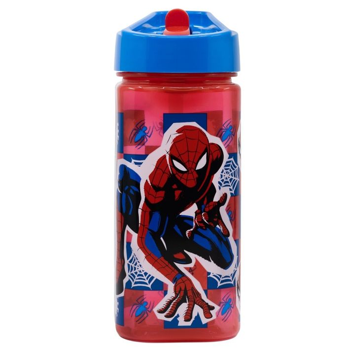 STOR - Plastová hranatá láhev s výsuvným brčkem SPIDERMAN, Tritan 530ml, 74714