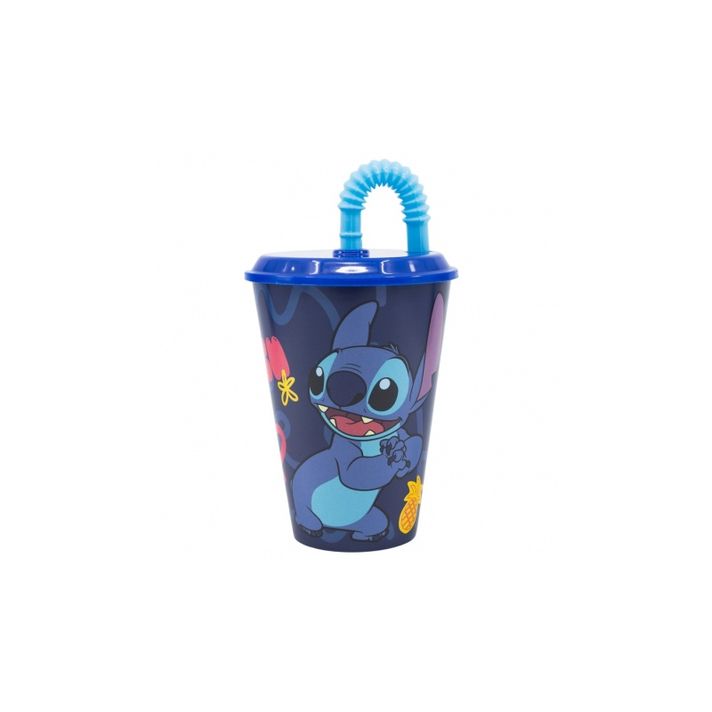 STOR - Plastový pohár s víkem a brčkem Lilo & Stitch, 430ml, 75030