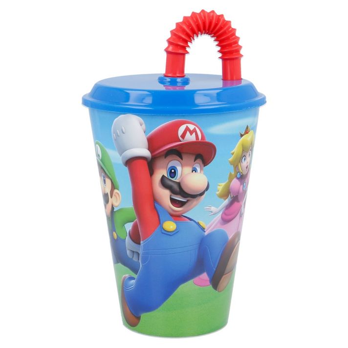 STOR - Plastový pohár s víkem a brčkem SUPER MARIO 430ml, 21430