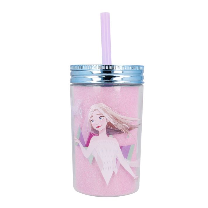 STOR - Plastový termo pohár se šroubovacím víčkem a brčkem DISNEY FROZEN, 370ml, 60455