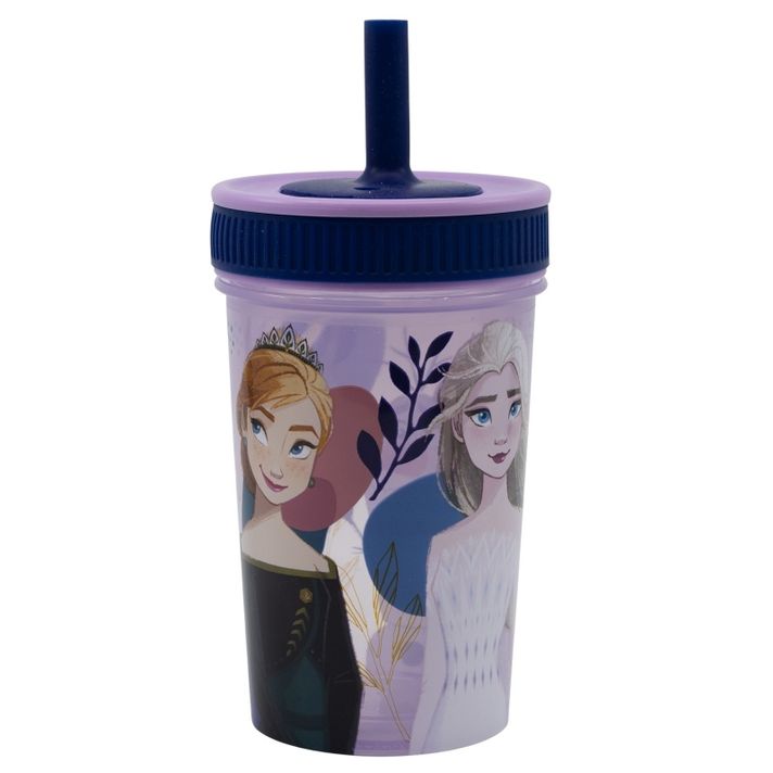 STOR - Termo sklenice se šroubovacím víčkem a silikonovou brčkem DISNEY FROZEN, 465ml, 74286