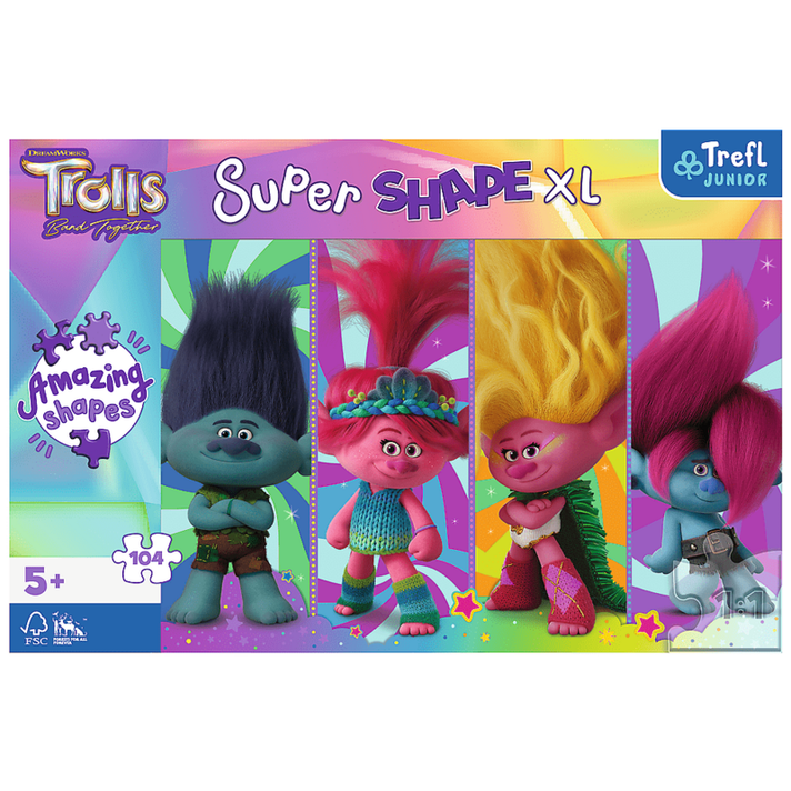 TREFL -  Puzzle 104 XL Super Shape - Zábava s Trolly / Universal Trolls 3 (2023) FSC Mix 70%