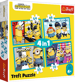 TREFL - Puzzle 4v1 - Šťastný svět Mimoňů / Mimoni: Padouch přichází