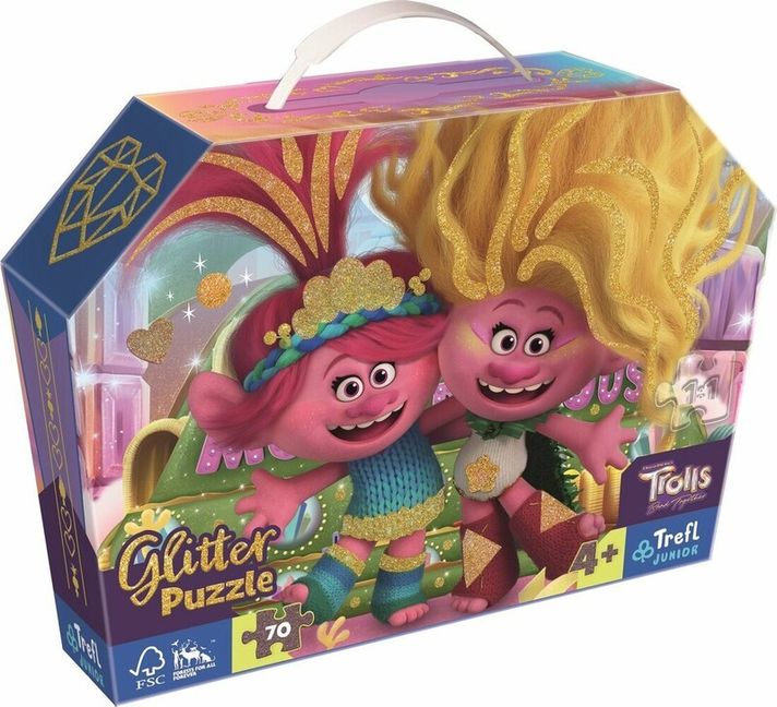 TREFL -  Puzzle 70 Glitter v kufříku - Třpytiví Trollové / Universal Trolls 3 (2023) FSC M