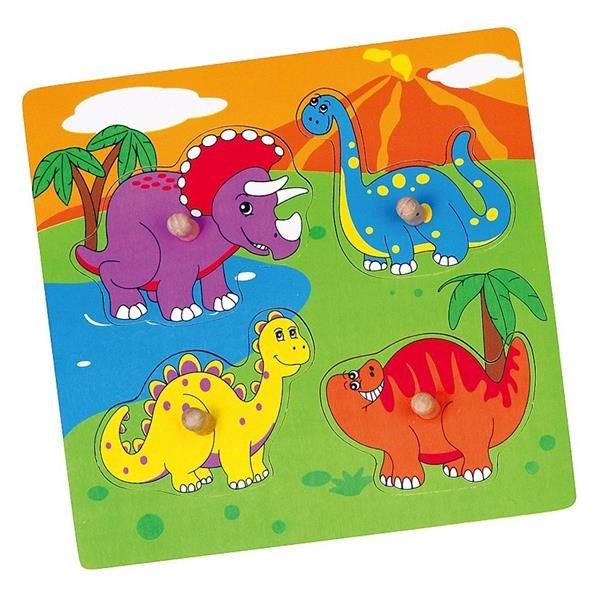 VIGA - Dřevěné puzzle s úchyty pro nejmenší Viga Dino