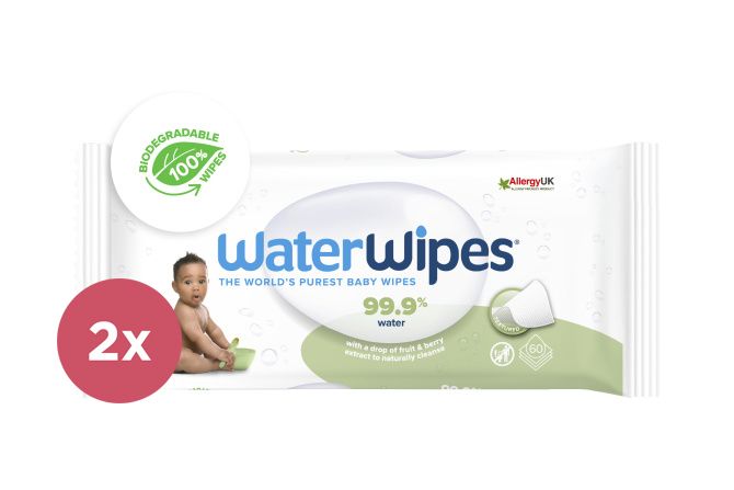 WATERWIPES - 2x Vlhčené obrousky bez obsahu plastů Soapberry 60 ks (120 ks )