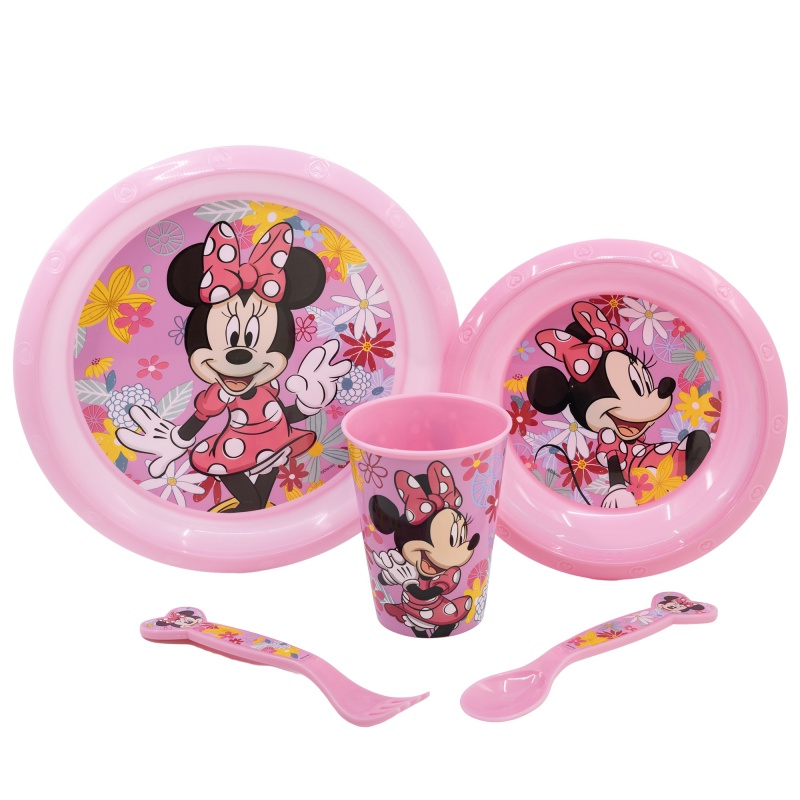 STOR - Dětské plastové nádobí, MINNIE MOUSE Micro, talíř, miska, sklenice, příbor, 74415