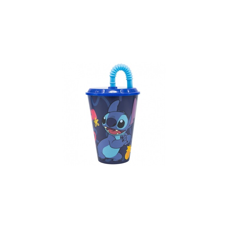 STOR - Plastový pohár s víkem a brčkem Lilo & Stitch, 430ml, 75030