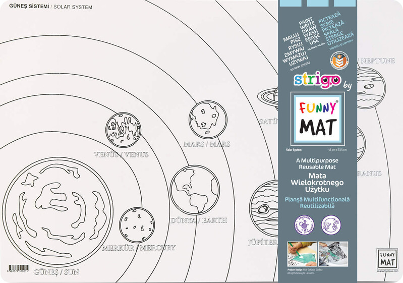 STRIGO - Podložka na kreslení FUNNY MAT - Sluneční soustava + pastelky