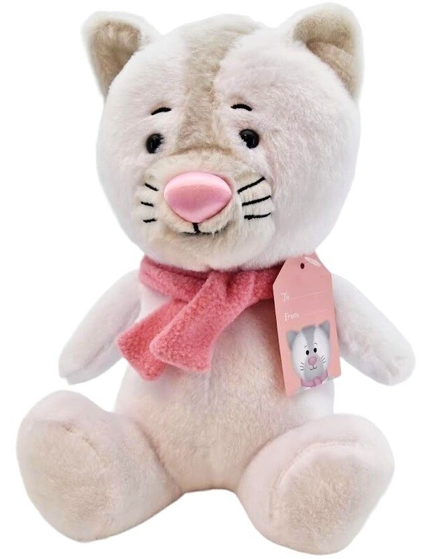 TM TOYS - Kočka plyšová s růžovou šálou a visačkou 24cm